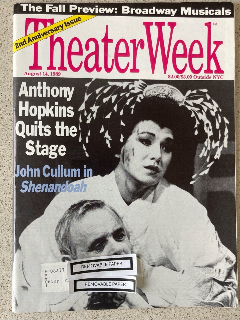 Anthony Hopkins Elaine Stritch Theater Week Magazine August 14 1989 Label Attach
